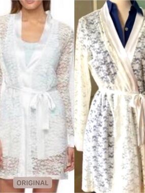 Apt 9 Sheer Lace Robe with Satin Trim  off  White bride bathrobe